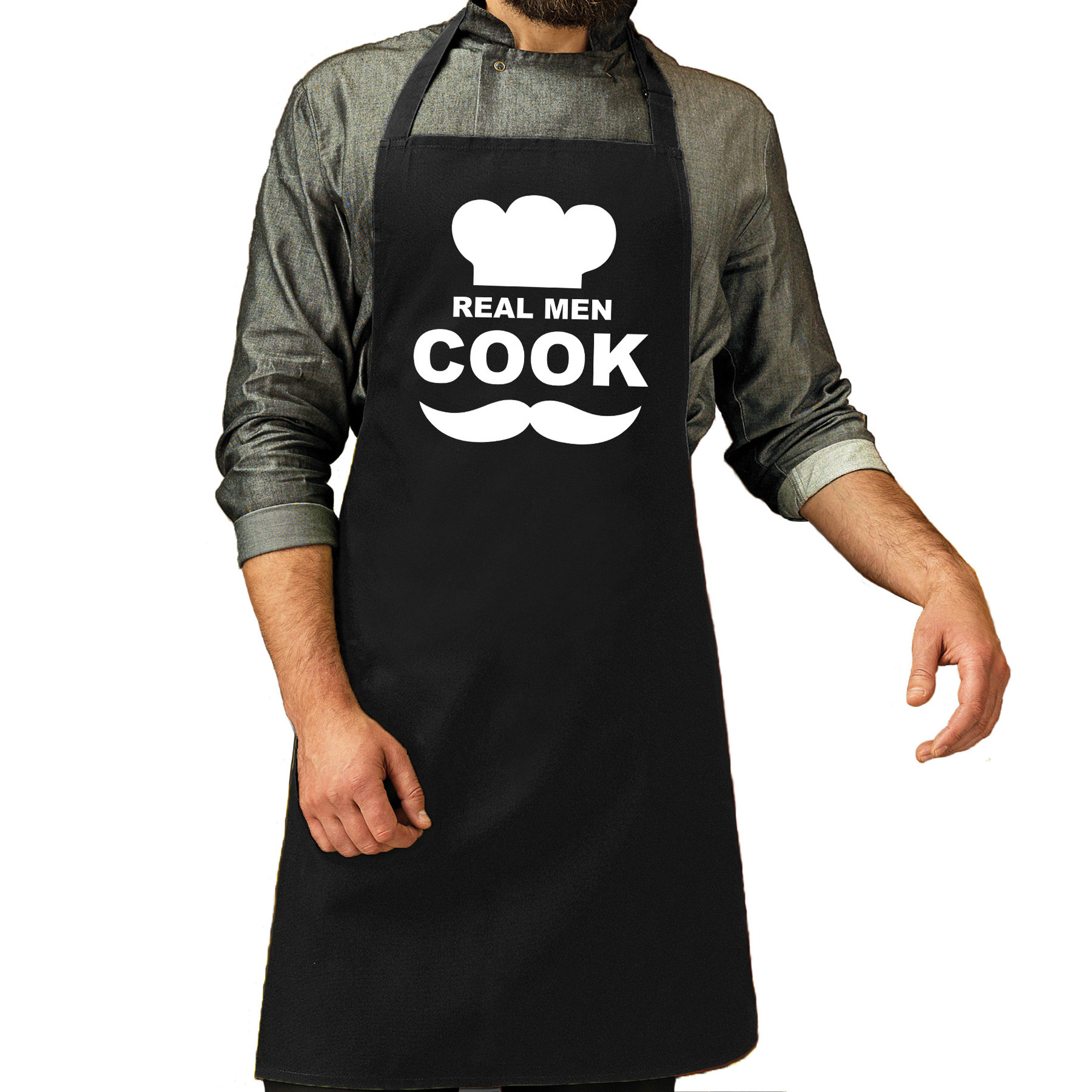 Real men cook bbq / barbecue cadeau katoenen schort zwart heren Top Merken Winkel